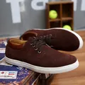 Men's casual burgundy suede leather lace-up sneakers with a classic white rubber sole - 38 / Brown