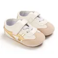 Comfortable soft sole baby walking shoes with white upper and stylish golden stripes - Gold (Full PU)