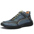 Robuste blaue Freizeit-Outdoor-Wanderschuhe für Herren mit Ziernähten und Gummisohle - 38 / Work Casual Schuhe (9938) / Blau