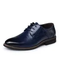 Men's navy blue genuine cowhide leather formal dress shoes with elegant lace-up closure - 38 / Blue (Y2538)