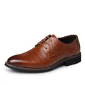 Men's brown business casual leather dress shoes with soft sole and classic lace-up design - 38 / Business Leather Shoes (Y2538) / Yellow