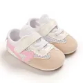 Breathable mesh baby walking shoes with soft soles, velcro strap and pink stripe detail - Pink (Mesh)
