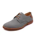 Comfortable casual men's suede leather shoes in gray with brown laces and flat sole - 38 / Gray
