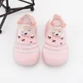 Front view detail of pink breathable baby sock shoes with cartoon bear design. - Size 18/19 (Insole 11.5cm) / Pink