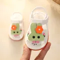 Cute white baby sandals featuring green rabbit and orange flower design with soft soles - Inner Length 11cm (Size 15) / White Bunny
