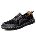 Mocassins en maille noire respirante pour hommes avec détails de semelle cousus main - Noir