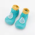 Turquoise blue breathable baby indoor sock shoes with soft rubber sole and cartoon patch - Internal Length 11.5cm / Blue Pear