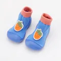 Soft breathable baby indoor sock shoes featuring cute carrot embroidery in blue and orange - Internal Length 11.5cm / Blue Strawberry