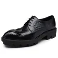 Men's black crocodile pattern embossed leather dress shoe with thick rubber lug sole - Black