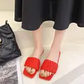 Stylish red woven strap flat slides for women outdoor summer casual beach sandals - 38 / Red