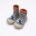 Toddler baby walking sock shoes with soft rubber sole in grey and orange cartoon style - Size 24/25 / Gray Terry Cartoon