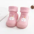 Pink indoor baby sock shoes with cute rabbit design and soft non-slip rubber soles - Size 24/25 (Inner Length 14.5cm) / Pink Rabbit
