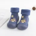 Blue baby sock shoes with cute owl design and soft non-slip rubber soles - Size 24/25 (Inner Length 14.5cm) / Blue Bird