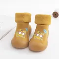Cozy yellow baby sock shoes featuring a cute cartoon cat pattern and soft rubber sole - Size 24/25 (Inner Length 14.5cm) / Little Yellow Tiger