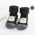 Black toddler sock shoes with cute bear pattern and soft rubber sole - Size 24/25 (Inner Length 14.5cm) / Black Bear