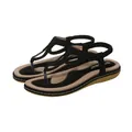 Sandales bohèmes noires élégantes pour femmes avec bride arrière élastique de plage d'été - 36 / Noir