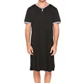 Soft premium men's modal short sleeve sleep shirt in black with grey V-neck trim - M / Tops / Black