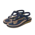 Sandales bohèmes bleu marine pour femmes avec brides tressées en T et sangle élastique - 36 / Bleu