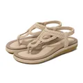 Sandales bohèmes beiges tressées pour femmes, chaussures de plage et d'été élégantes - 36 / Abricot