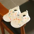 Breathable white toddler closed-toe sandals with colorful dash print and soft anti-slip sole - Size 19/Insole 14cm / White