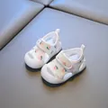 Breathable white baby mesh sandals featuring a cute peach pattern and a protective toe cap - Size 19/Insole 14cm / Peach