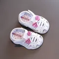 White baby girl walking sandals with pink glitter bows, soft soles, and rhinestones - Size 16-21 Set / White