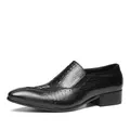Elegant men's black crocodile embossed loafers featuring a stylish pointed toe design - 37 / Black