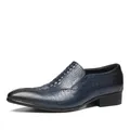 Elegant navy blue leather loafers for men featuring a stylish crocodile embossed pattern - 37 / Blue