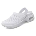 White fly-knit mesh breathable air cushion platform mules for women detail view - White
