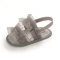 Close-up detail of grey infant soft-sole sandals with elegant mesh ruffles design - Inner Length 11cm / Gray