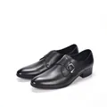 Eleganti scarpe monk strap in pelle nera con punta affusolata vista laterale - 39 / Nero