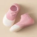 Zapatos de calcetín para bebé transpirables con suela de goma rosa suave para interiores - Rosa Rojo Patchwork