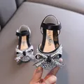 Elegant black girl's princess shoes with rhinestone pearls and bow detail for dance - 21 / Black
