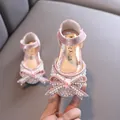 Sparkling pink girls princess dance shoes with rhinestones and pearl butterfly bows - 21 / Pink