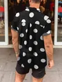 Men's black short sleeve shirt with large white polka dot print for summer beach - S / Tops / Black