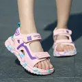 Classic lightweight pink and purple children's sandals with soft camo patterned sole - 27 / Pink
