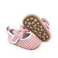 Pink checkered baby girl Mary Jane walking shoes with bow and non-slip sole detail - Insole Length 11cm / Pink