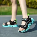 Breathable black and blue sports sandals for young boys featuring anti-slip soles for beach wear - 27 / Dark Green