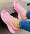 Bequeme pinke atmungsaktive Fly-Knit Damen Sandalen mit offener Zehenpartie für den Sommer - 36 / Rosa