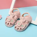 Sandales de princesse roses pour bébés filles avec décor de marguerites et semelles souples - Rose