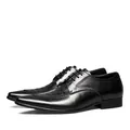 Classic black leather men's formal dress shoes with embossed pattern detail - 37 / Black