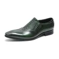Elegant dark green leather slip-on loafers for men with crocodile texture and pointed toe - 38 / Loafers (86803) / Dark Green
