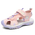 Pink and purple children's closed-toe sport sandals with protective bumper and mesh - Pink