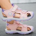Pink and purple breathable kids sandals with closed-toe design for beach and summer - 28 / Pale Pink (hx9019)