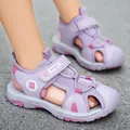 Breathable purple children's beach sandals with closed-toe design and velcro straps - 28 / Purple (hx9019)