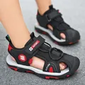 Breathable black and red kids closed-toe beach sandals for summer outdoor activities - 28 / Black Red (hx9019)