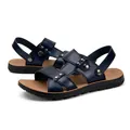 Mens dark blue PU leather outdoor beach sandals with anti-slip sole and rivet details - Dark Blue