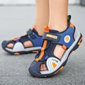 Breathable blue and orange closed-toe sport sandals for kids for outdoor activities - 28 / Dark Blue (hx9019)