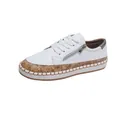 Detailed side view of white casual women's loafers featuring cork print trim and zipper - 36 / White