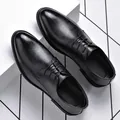 Elegant men's black pointed-toe business dress shoes with subtle textured pattern detail - 38 / Embossed Single Shoes (11030) / Black